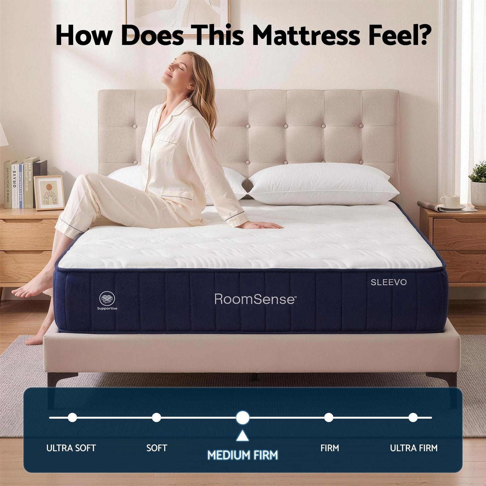 Black mattress king single, in room setting