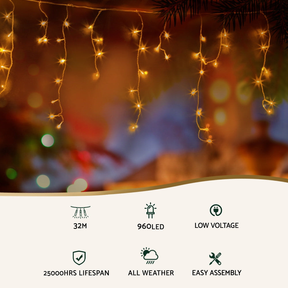 32M Christmas Lights Icicle String Light 960 LED with Outdoor Decorations & Lights - photo 8