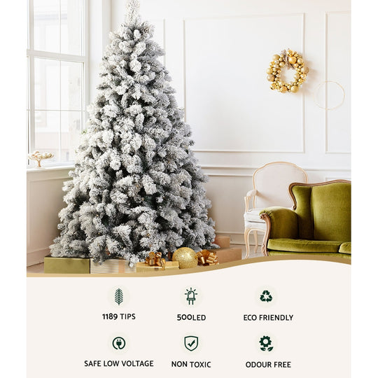 Jingle Jollys Snowy Christmas Tree 2.1M 7FT LED Lights Xmas Decorations Warm White - Christmas Trees