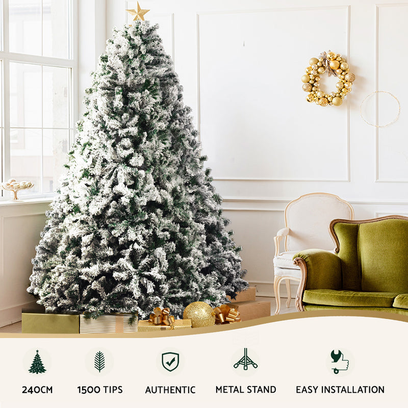 Jingle Jollys Snowy Christmas Tree 2.4M 8FT Xmas Decorations - Snow Home Decor Tips