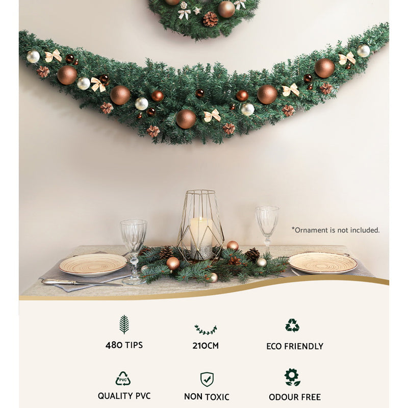 Jingle Jollys Christmas Garland 2.1M Xmas Wreath Decoration Home Decor - Christmas Wreaths & Garlands