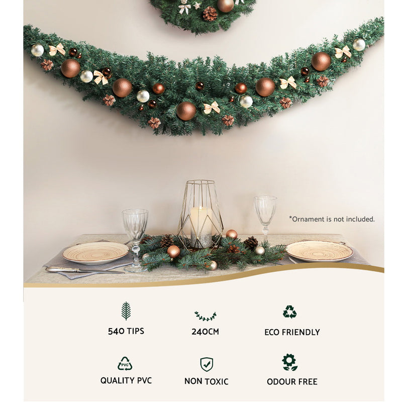 2.4M Christmas Garland Xmas Decorations Green Wedding Party - Jingle Jollys Wreath Home