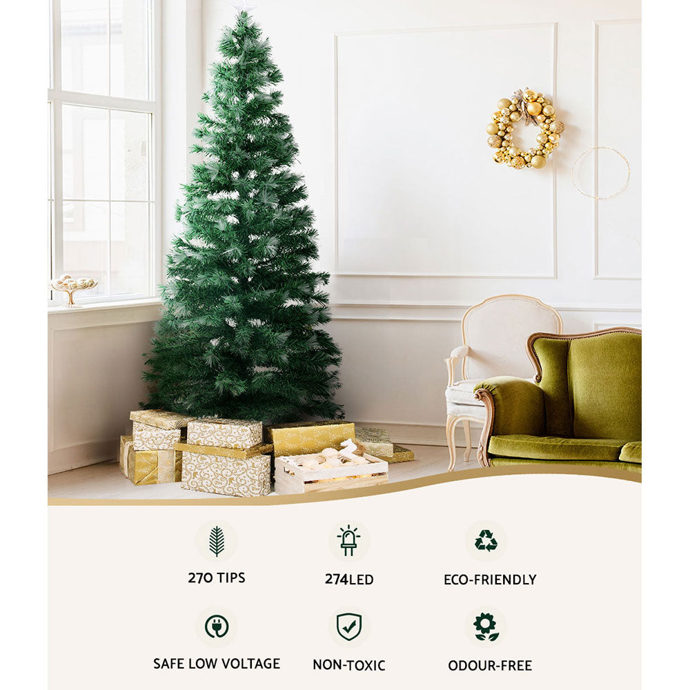 Jingle Jollys Christmas Tree 2.1M 7Ft Led Xmas Multi Colour Lights Optic Fibre