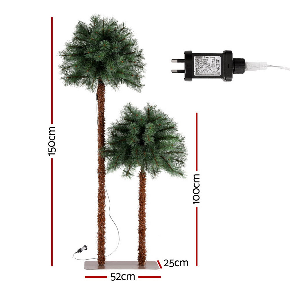 1.5m+1m LED Christmas Palm Trees - 2-in-1 Decoration