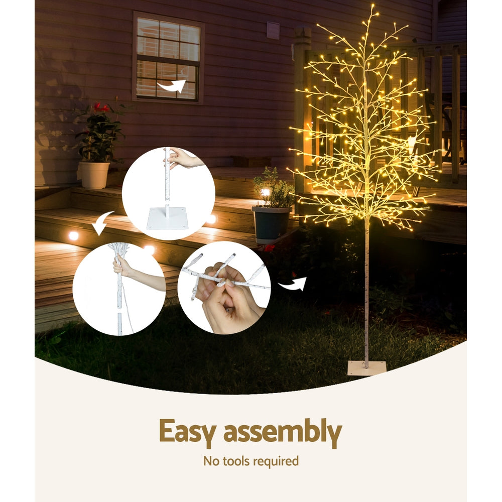 Jingle Jollys 2.1M LED Christmas Branch Tree 480 LED Xmas Warm White Optic Fiber