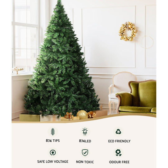 Jingle Jollys 1.8M 6FT Christmas Tree 874 LED Lights 874 Tips Warm White Green