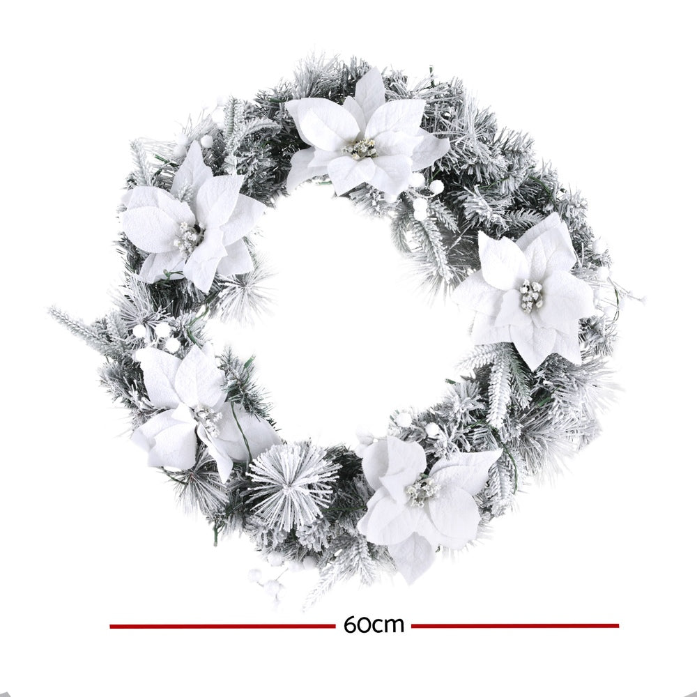 60cm Christmas Wreath LED Lights Snowy Flowers Garland Party Decor, Christmas Wreaths & Garlands