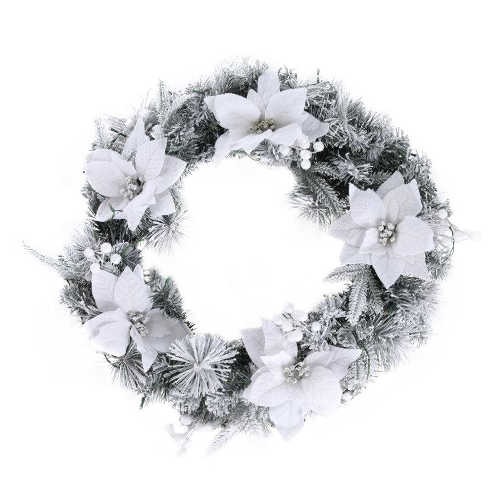 60cm Christmas Wreath LED Lights Snowy Flowers Garland Party Decor, 60Cm