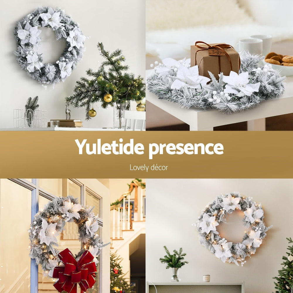60Cm - 60cm Christmas Wreath LED Lights Snowy Flowers Garland Party Decor