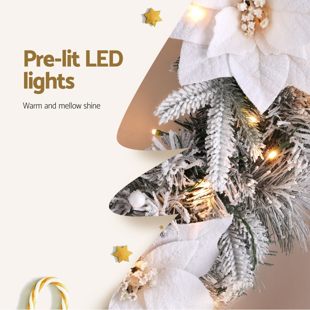 Christmas Wreaths & Garlands - 60cm Christmas Wreath LED Lights Snowy Flowers Garland Party Decor