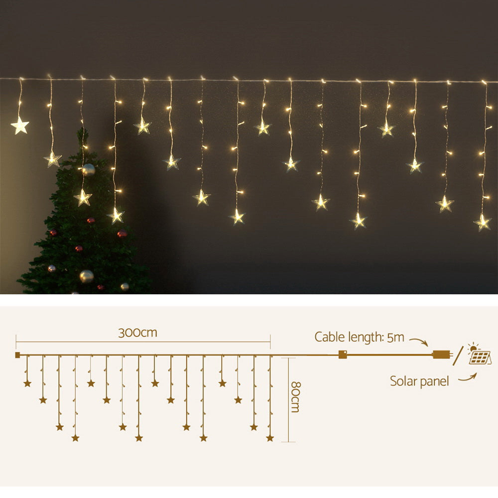 Starry Delight 80 LED 3M Solar Christmas Light Star Decorations, Icicle Lights Powered