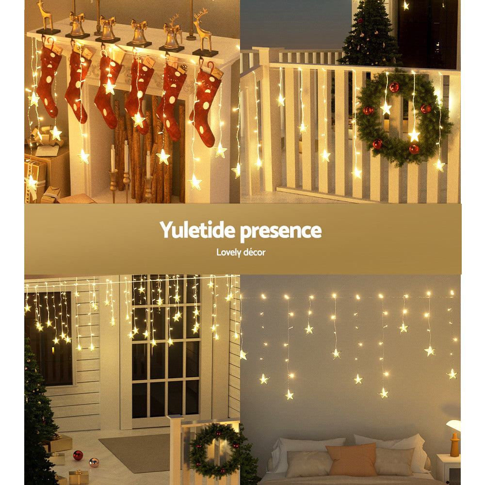 Icicle Lights Powered - Starry Delight 80 LED 3M Solar Christmas Light Star Decorations