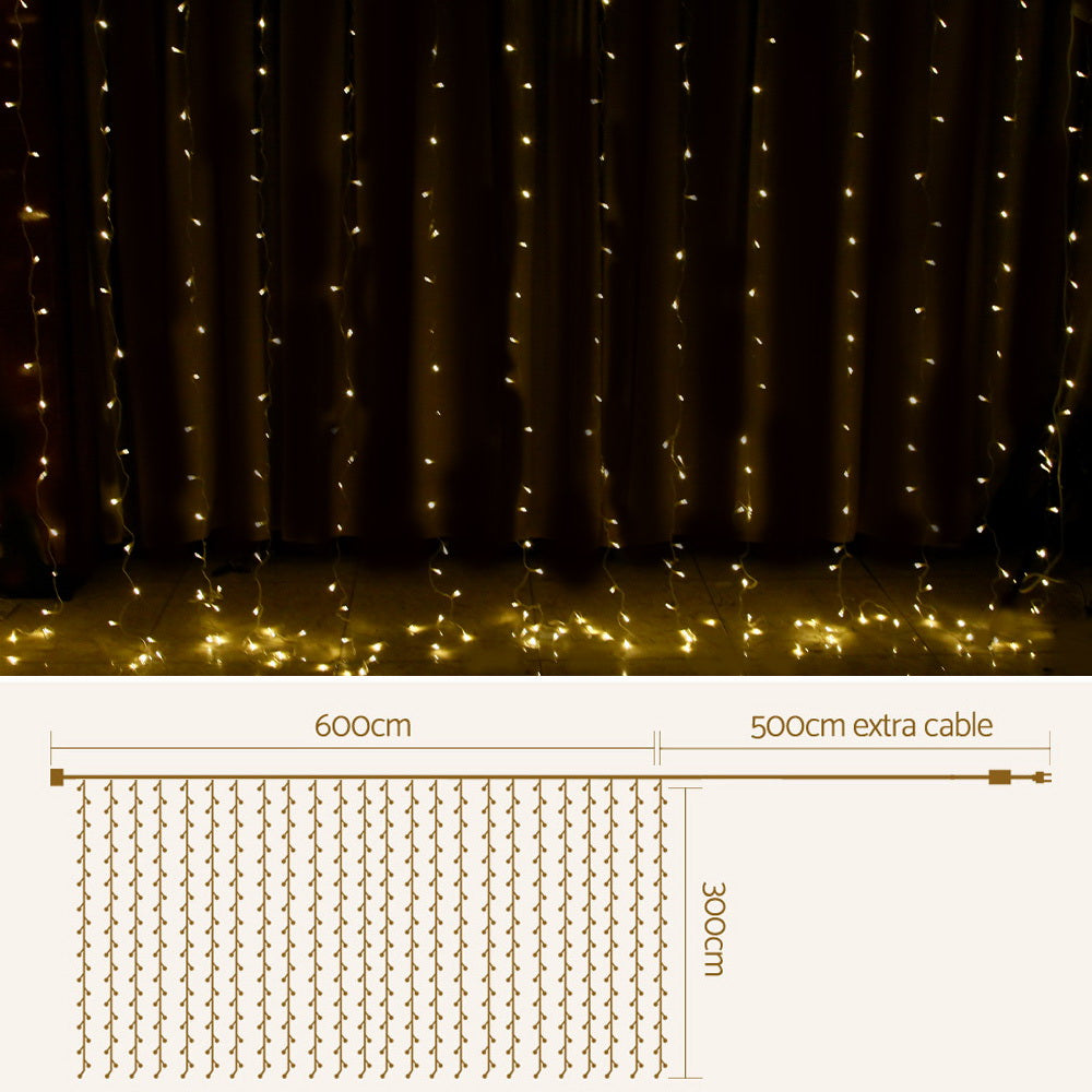 Christmas Lights 6Mx3M 600 LED Curtain Light Decorations Warm, Outdoor Decorations & Lights