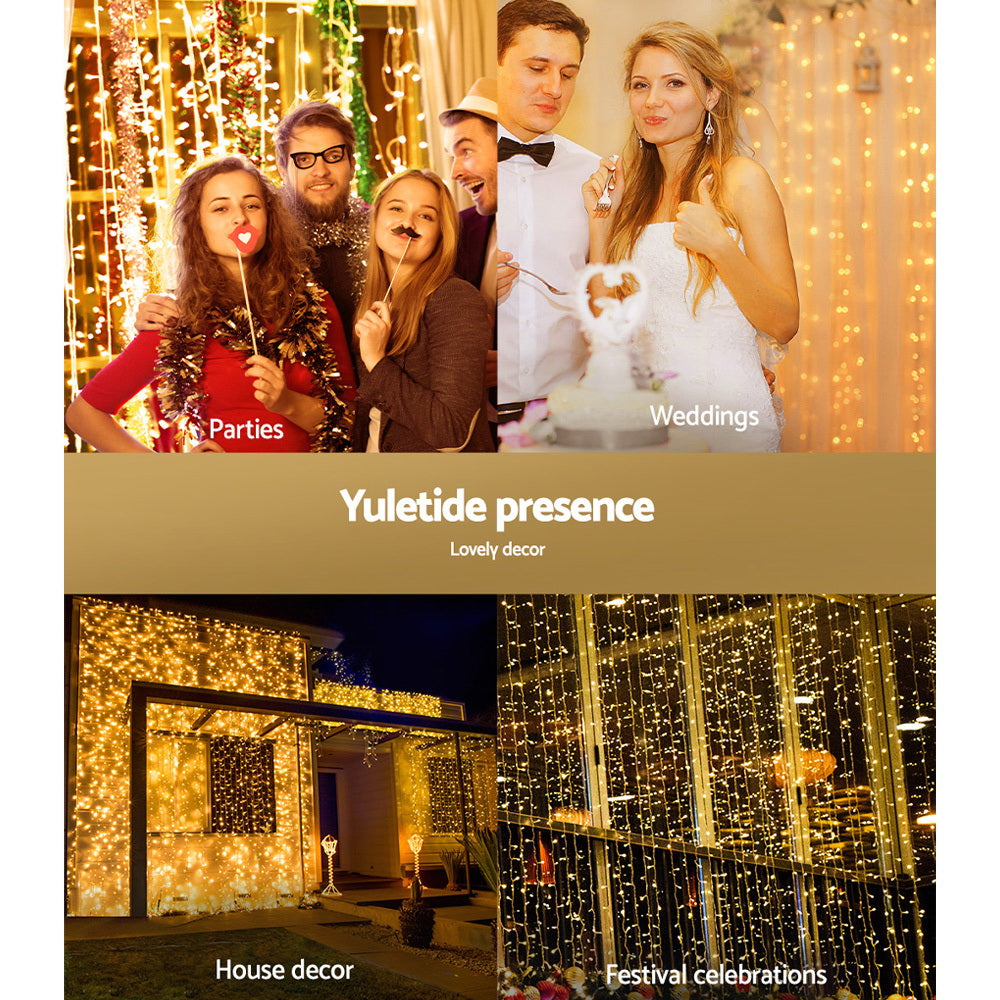 Christmas Lights 6Mx3M 600 LED Curtain Light Decorations Warm | Jingle Jollys White Xmas