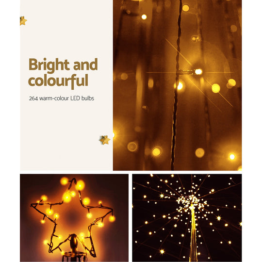 Jingle Jollys Christmas Tree LED Lights Solar-powered 2.1M 264 LED bulbs Xmas Fibre Optic Warm, White - Outdoor Decorati