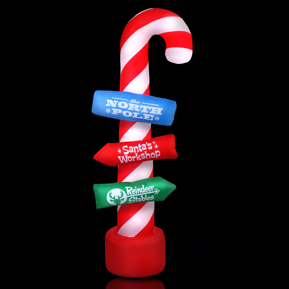 Christmas Inflatable Candy Pole 2.4M Illuminated Decorations, Jingle Jollys Santa Guide