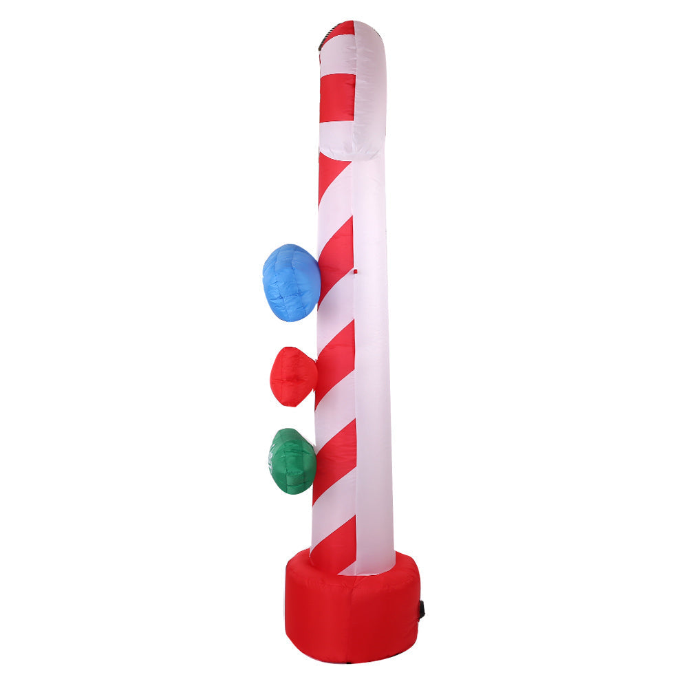 Christmas Inflatable Candy Pole 2.4M Illuminated Decorations with Jingle Jollys Santa Guide