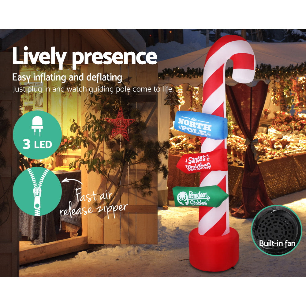 Jingle Jollys Santa Guide - Christmas Inflatable Candy Pole 2.4M Illuminated Decorations