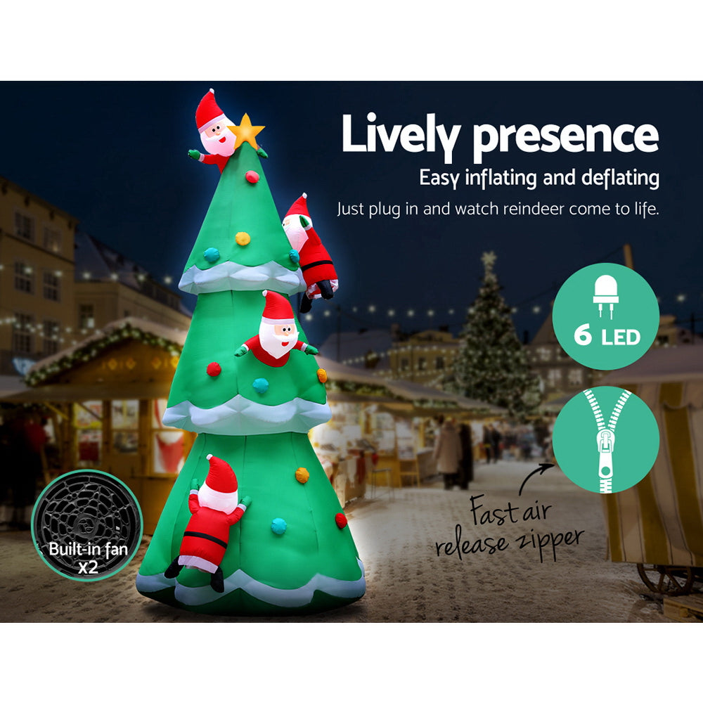 Christmas Decorations - Jingle Jollys 5M Christmas Inflatable Santa on Christmas Tree Xmas Decor LED