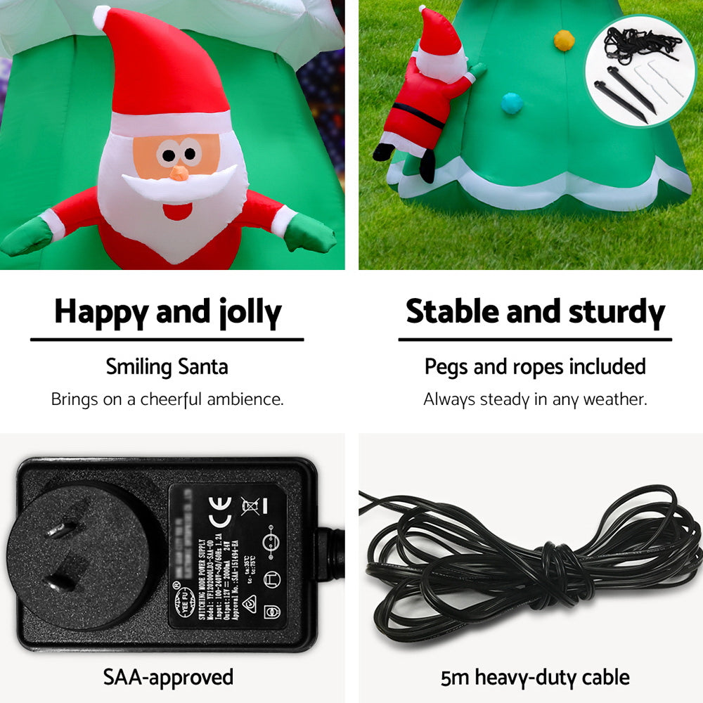 Jingle Jollys 5M Christmas Inflatable Santa on Christmas Tree Xmas Decor LED, Christmas Decorations