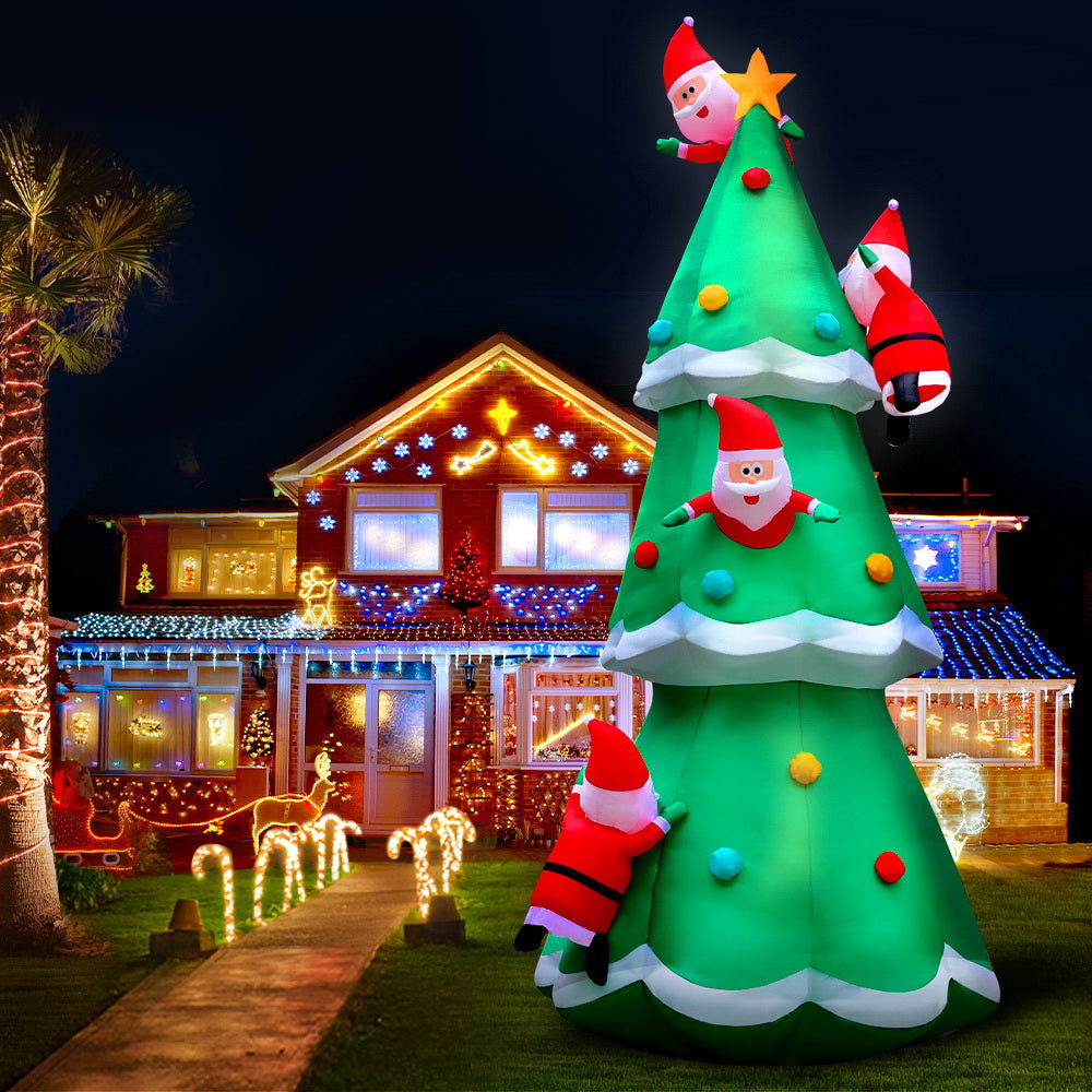 Jingle Jollys 5M Christmas Inflatable Santa on Christmas Tree Xmas Decor LED with Christmas Decorations