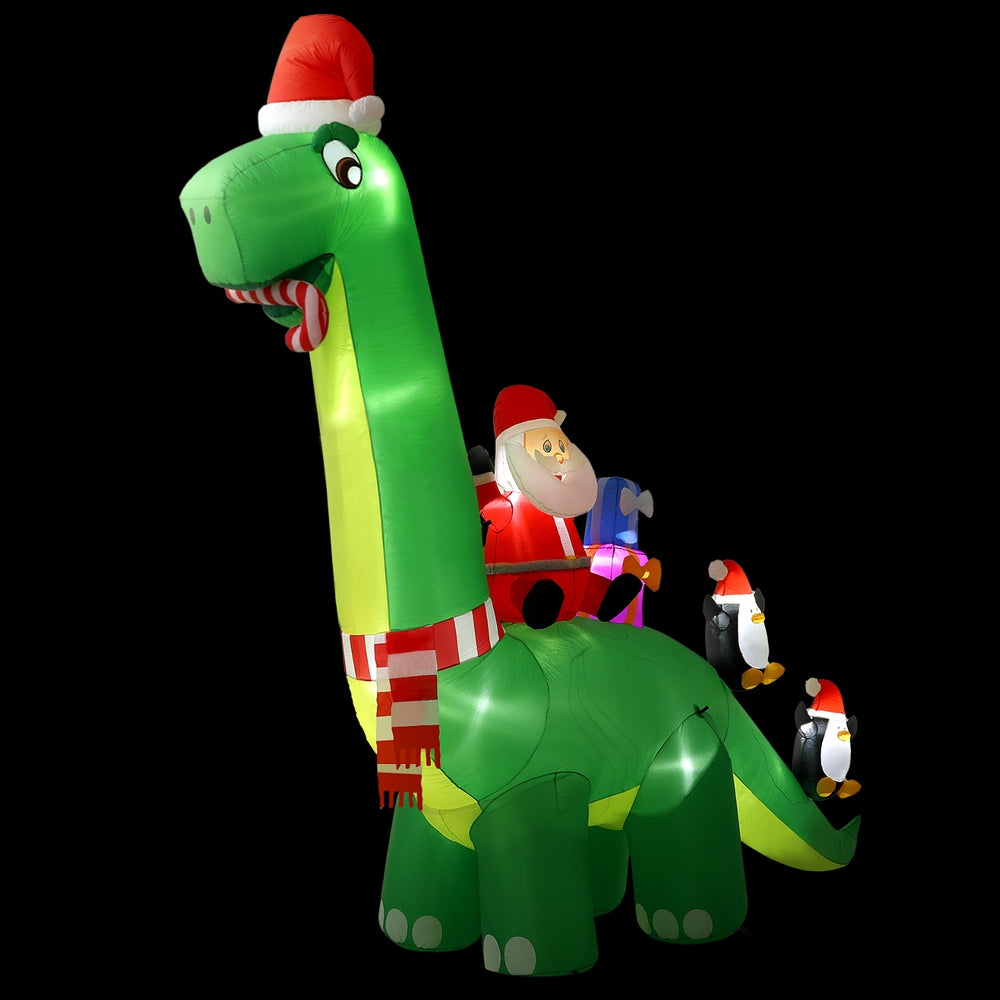 3.8m Santa Dinosaur Christmas Inflatable with LED Lights, Christmas Decorations