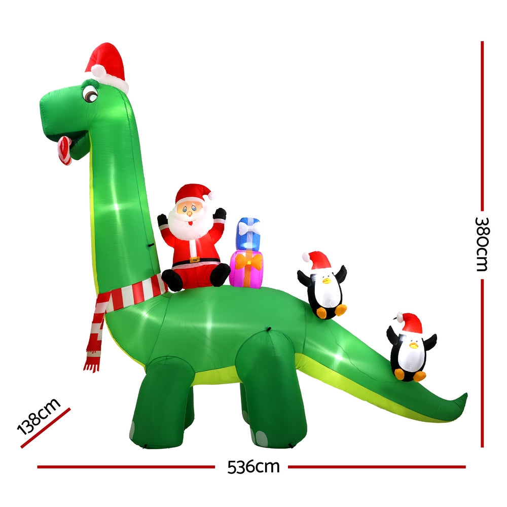 3.8m Santa Dinosaur Christmas Inflatable with LED Lights with Christmas Decorations