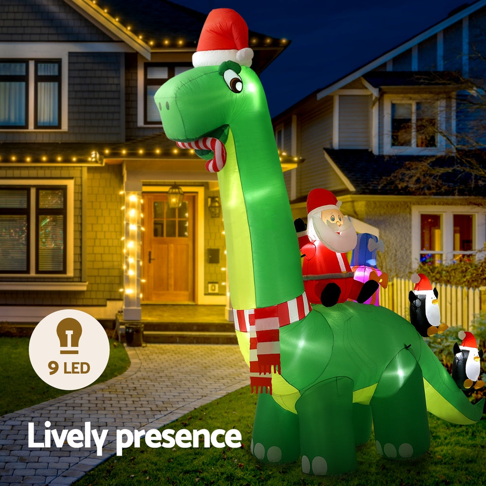 3.8m Santa Dinosaur Christmas Inflatable with LED Lights | Christmas Decorations - photo 6