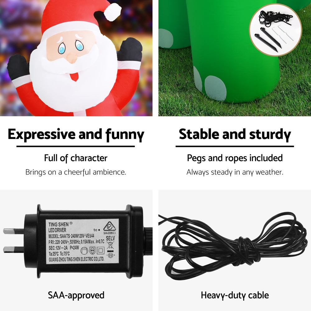 Christmas Decorations - 3.8m Santa Dinosaur Christmas Inflatable with LED Lights