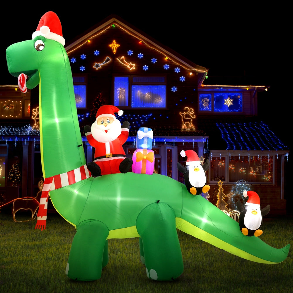 3.8m Santa Dinosaur Christmas Inflatable with LED Lights | Christmas Decorations