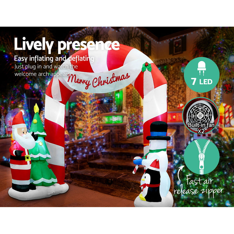 Jingle Jollys 3M Christmas Inflatable Archway with Santa Xmas Decor LED - Christmas Decorations