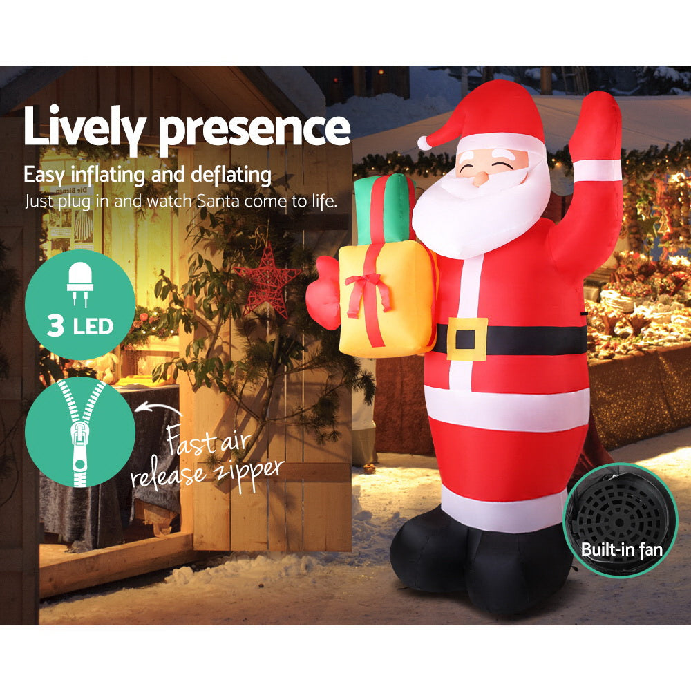 Jingle Jollys 2.4M Christmas Inflatables Santa Xmas Light Decor LED Airpower | Christmas Decorations