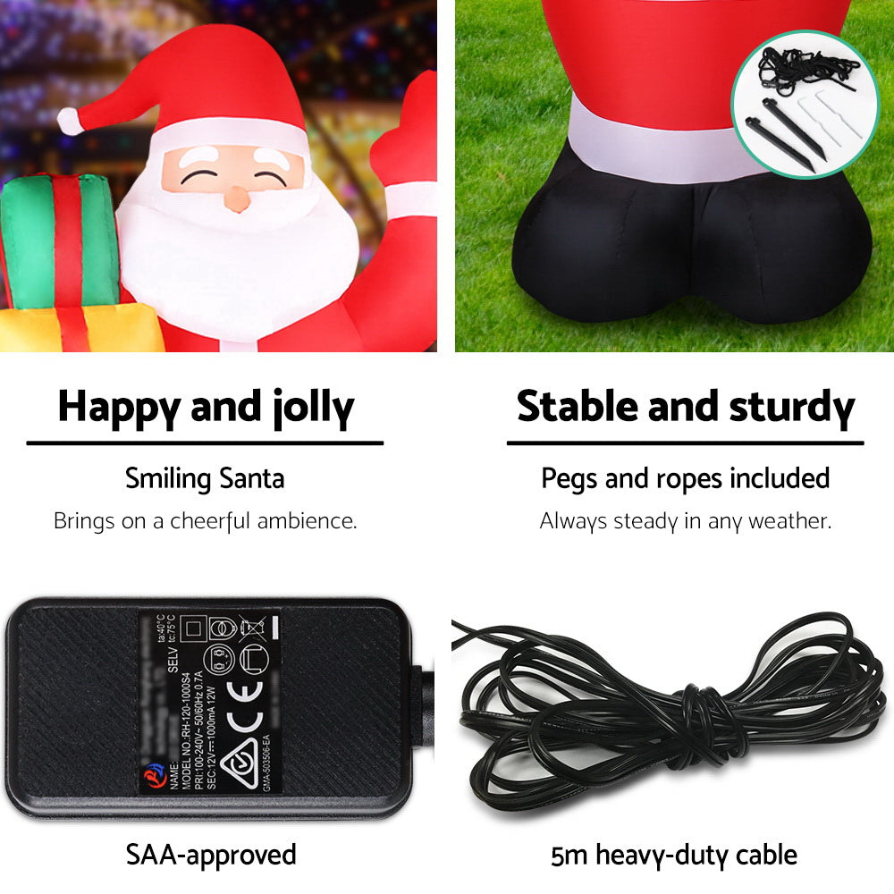 Jingle Jollys 2.4M Christmas Inflatables Santa Xmas Light Decor LED Airpower, Christmas Decorations