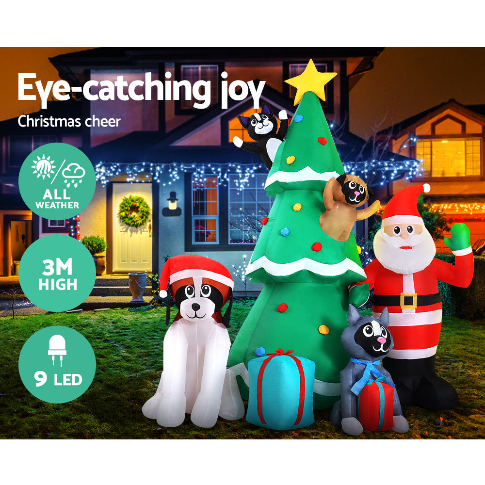 Jingle Jollys Christmas Tree 3M Inflatable Santa Lights Outdoor Decorations