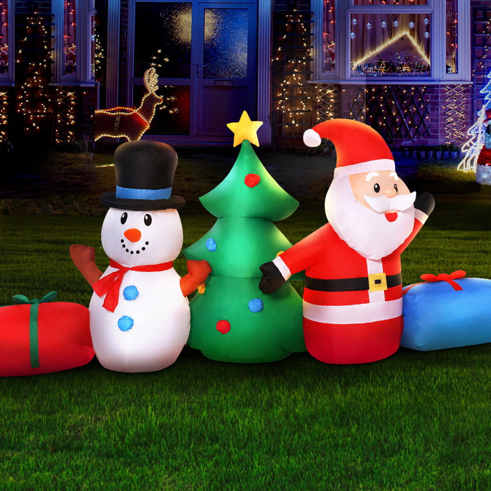 Jingle Jollys Christmas Tree 2.7M Inflatable Snowman Lights Outdoor Decorations with Christmas Decorations