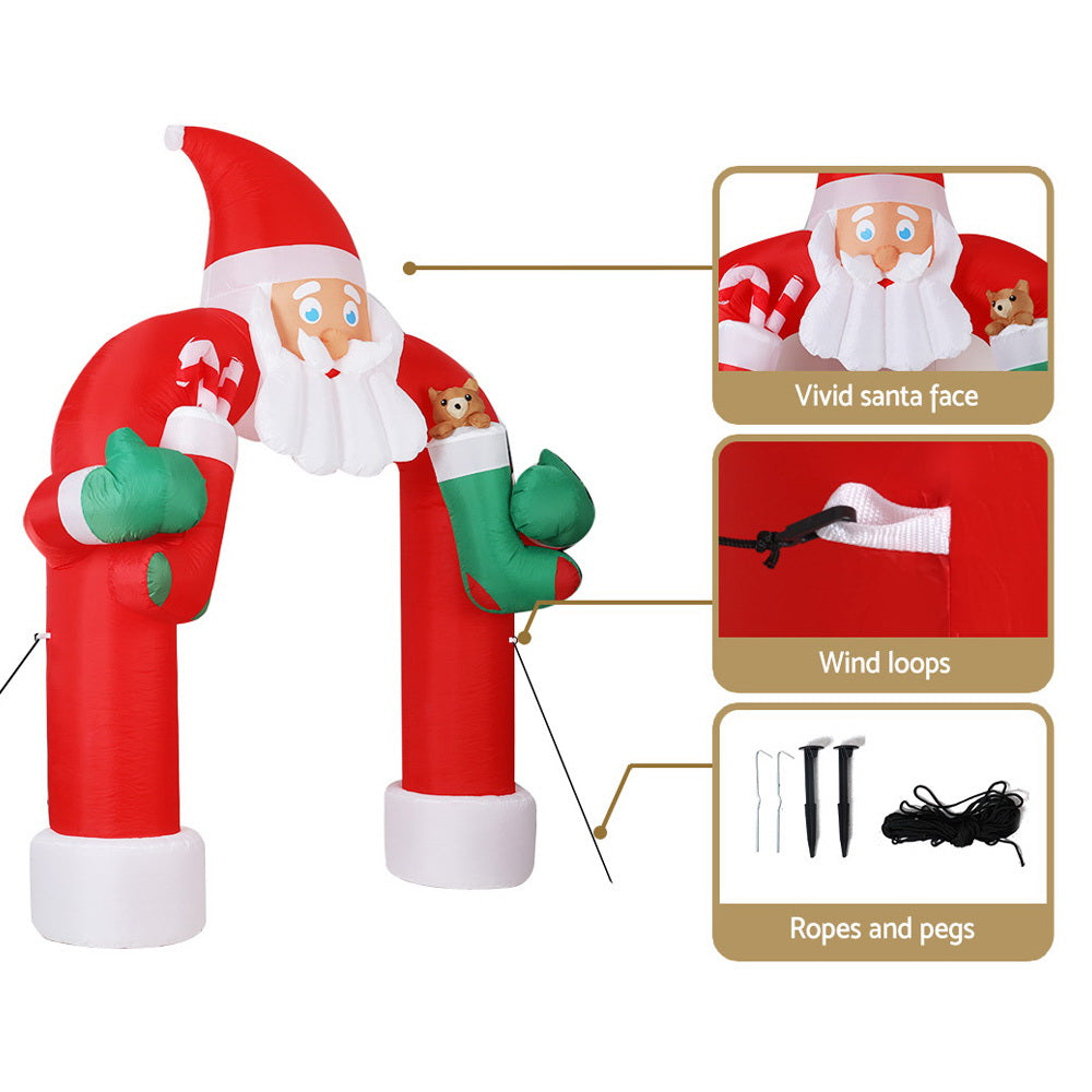 Christmas Decorations - Jingle Jollys Christmas Inflatable Santa Archway 2.3M Outdoor Decorations Lights