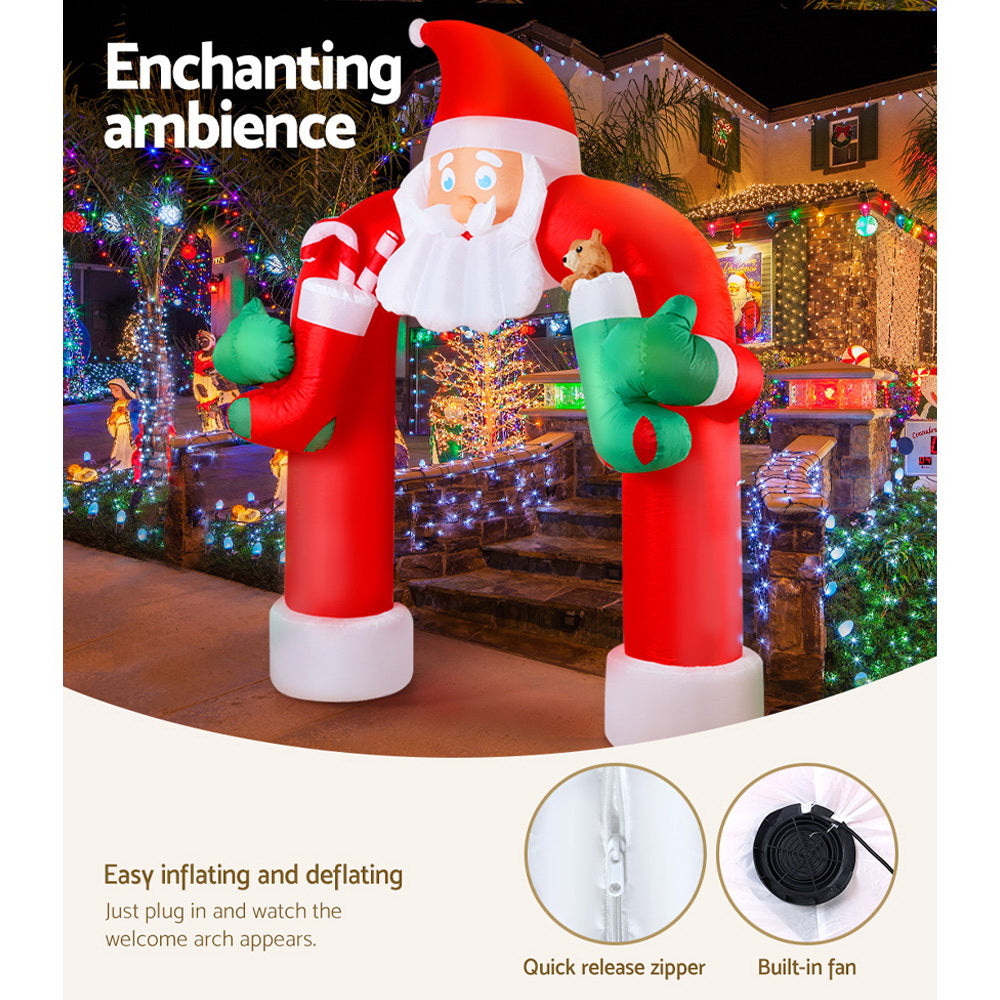 Jingle Jollys Christmas Inflatable Santa Archway 2.3M Outdoor Decorations Lights | Christmas Decorations