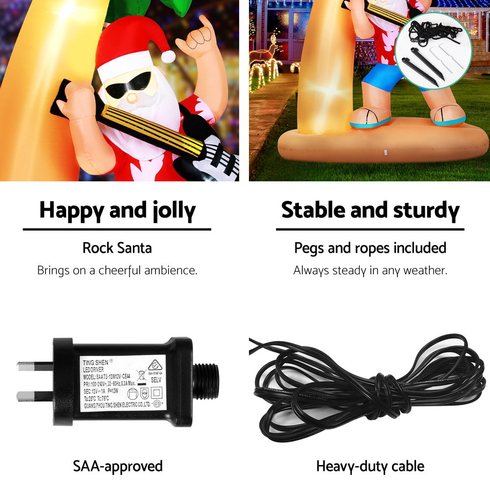 Christmas Inflatable Santa Guitar 2.1M Led Illuminated Decorations | Christmas Decorations