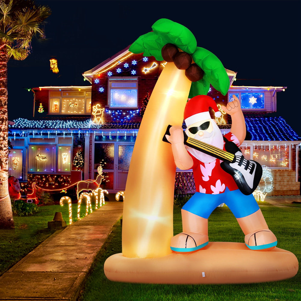 Christmas Inflatable Santa Guitar 2.1M Led Illuminated Decorations, Christmas Decorations