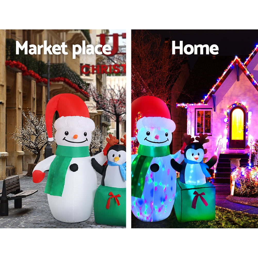 Christmas Decorations - Jingle Jollys Inflatable Christmas 1.8M Snowman LED Lights Outdoor Decorations