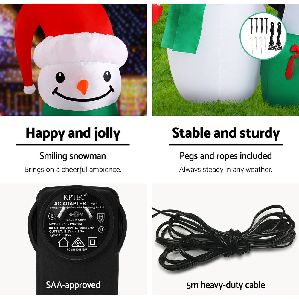 Jingle Jollys Inflatable Christmas 1.8M Snowman LED Lights Outdoor Decorations, Christmas Decorations