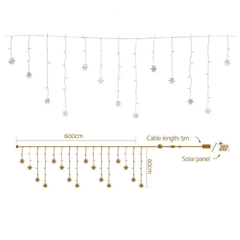 6m Cold White Solar-Powered Christmas Icicle Lights, Outdoor Decorations & Lights