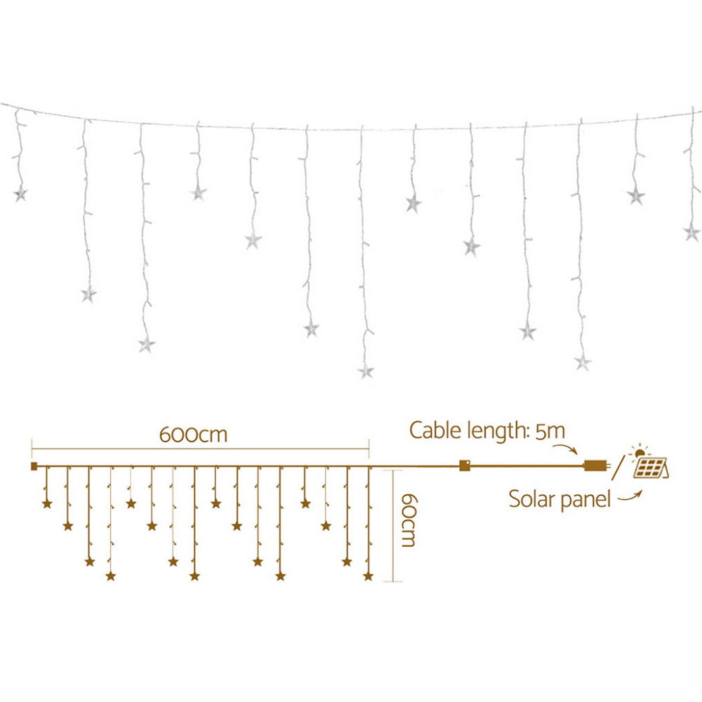 6m Warm White Solar-Powered Christmas Icicle Lights, Outdoor Decorations & Lights