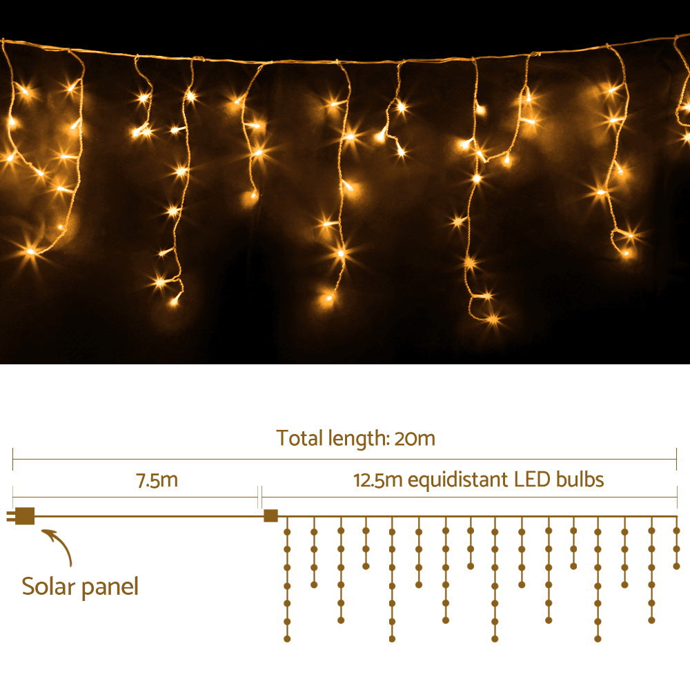 Illuminate the Night 12.5M 500 LED Solar Icicle Christmas Lights with Powered Warm White Xmas