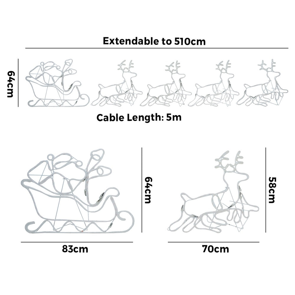 Christmas Light LED Motif Rope Lights Santa Riding 4 Reindeer