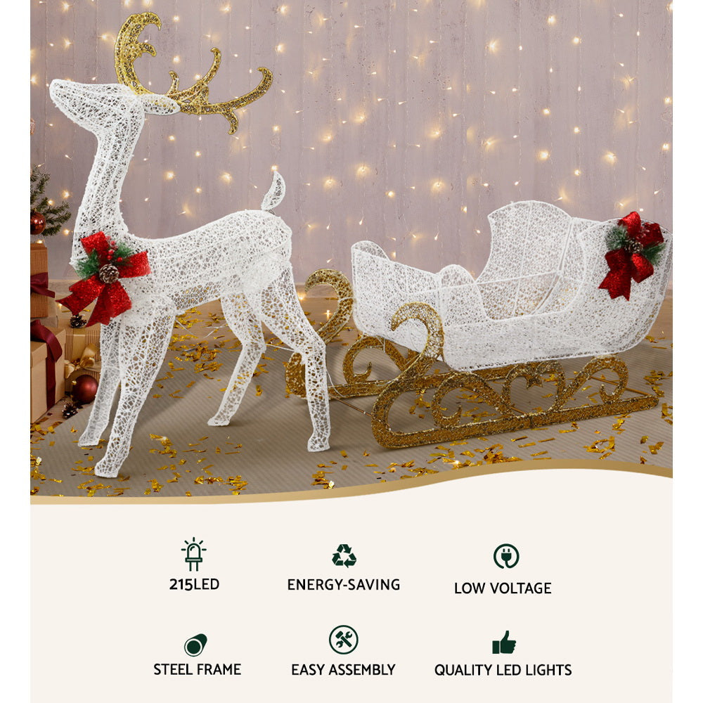 Christmas Lights 215 LEDs Fairy Light Reindeer Sleigh Decorations - Motif Led Rope Xmas