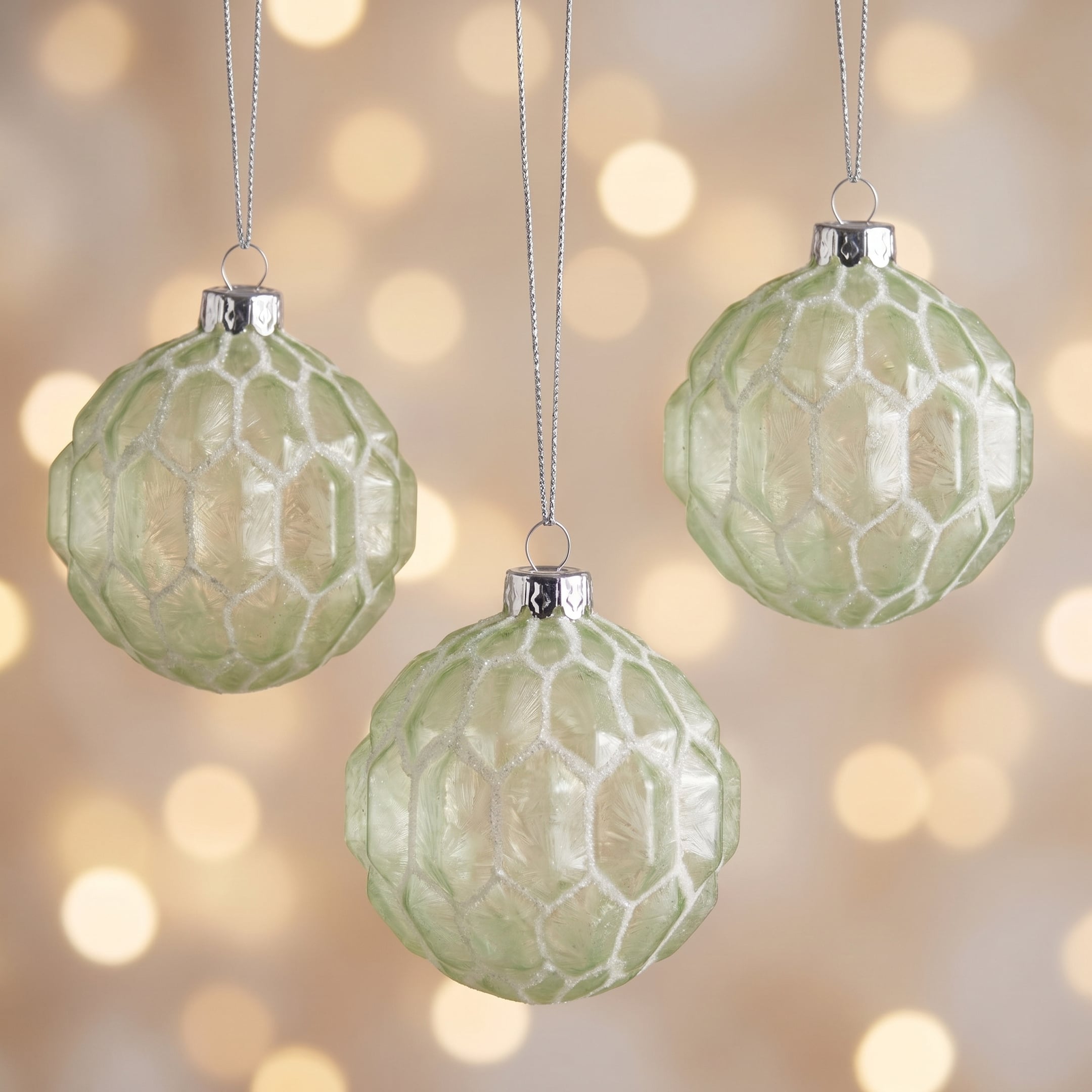 Glass Christmas Baubles Pale Green