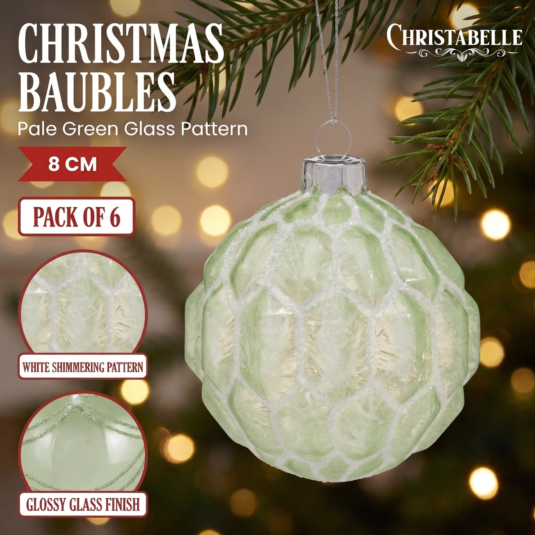 Glass Christmas Baubles Pale Green