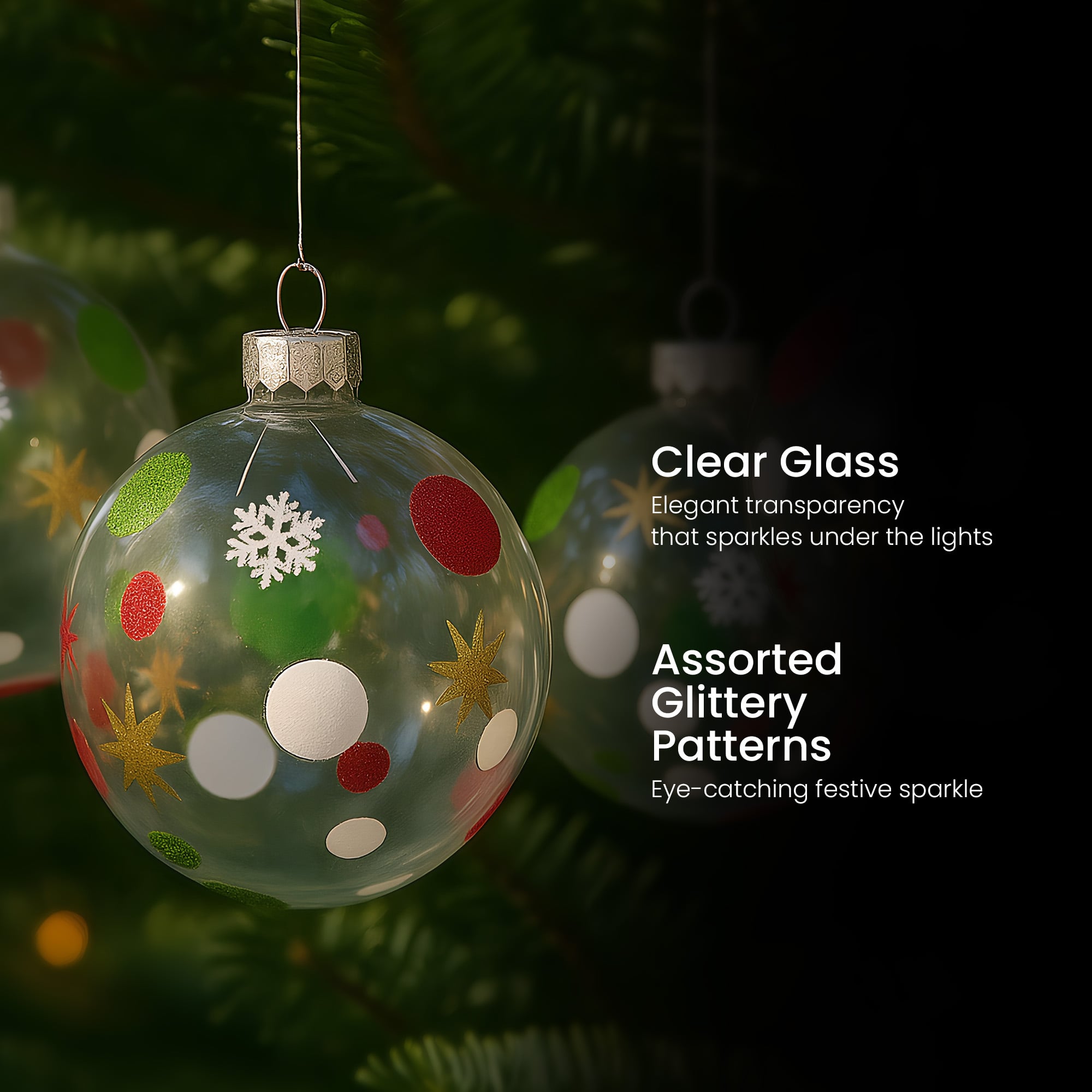 Glass Christmas Baubles Set