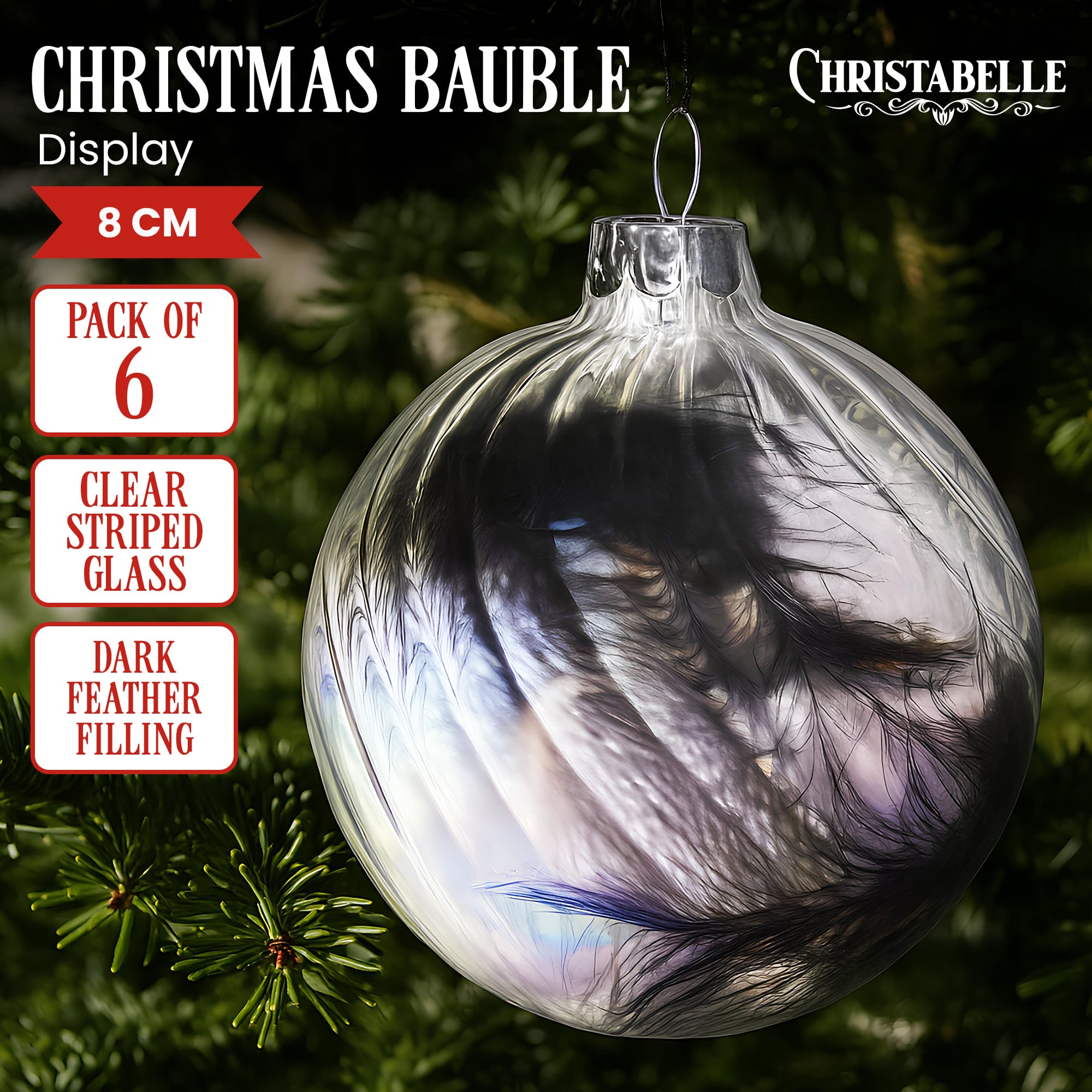 Glass Baubles Clear Striped